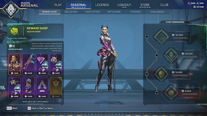 The Compute Node Reward Shop in the Apex Legends Neon Network Collection Event.